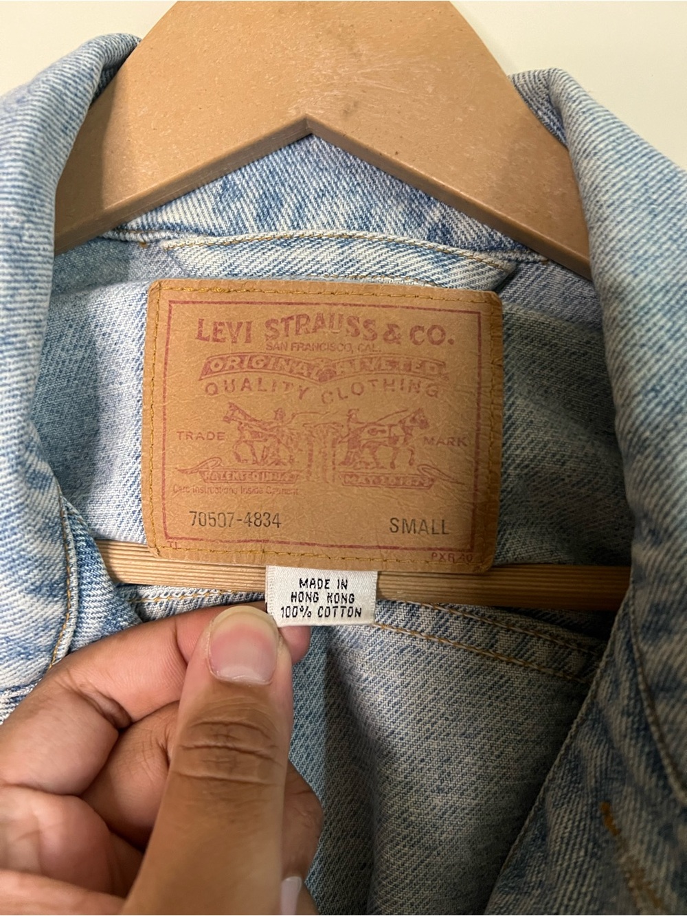 Vintage Levi's 70507 4834 HONG KONG Made Type III Denim Jean Trucker Jacket S - Picture 3 of 4